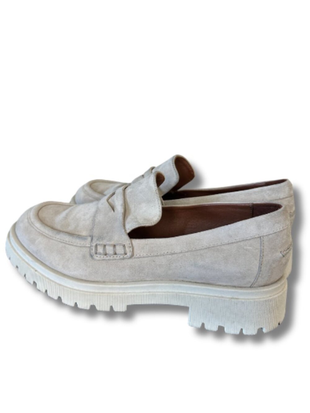 Aquatalia Orina Suede Waterproof Lug Sole Loafers Italian Women's Size 11 Beige